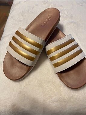 adidas Women’s White and Gold Slide Sandals